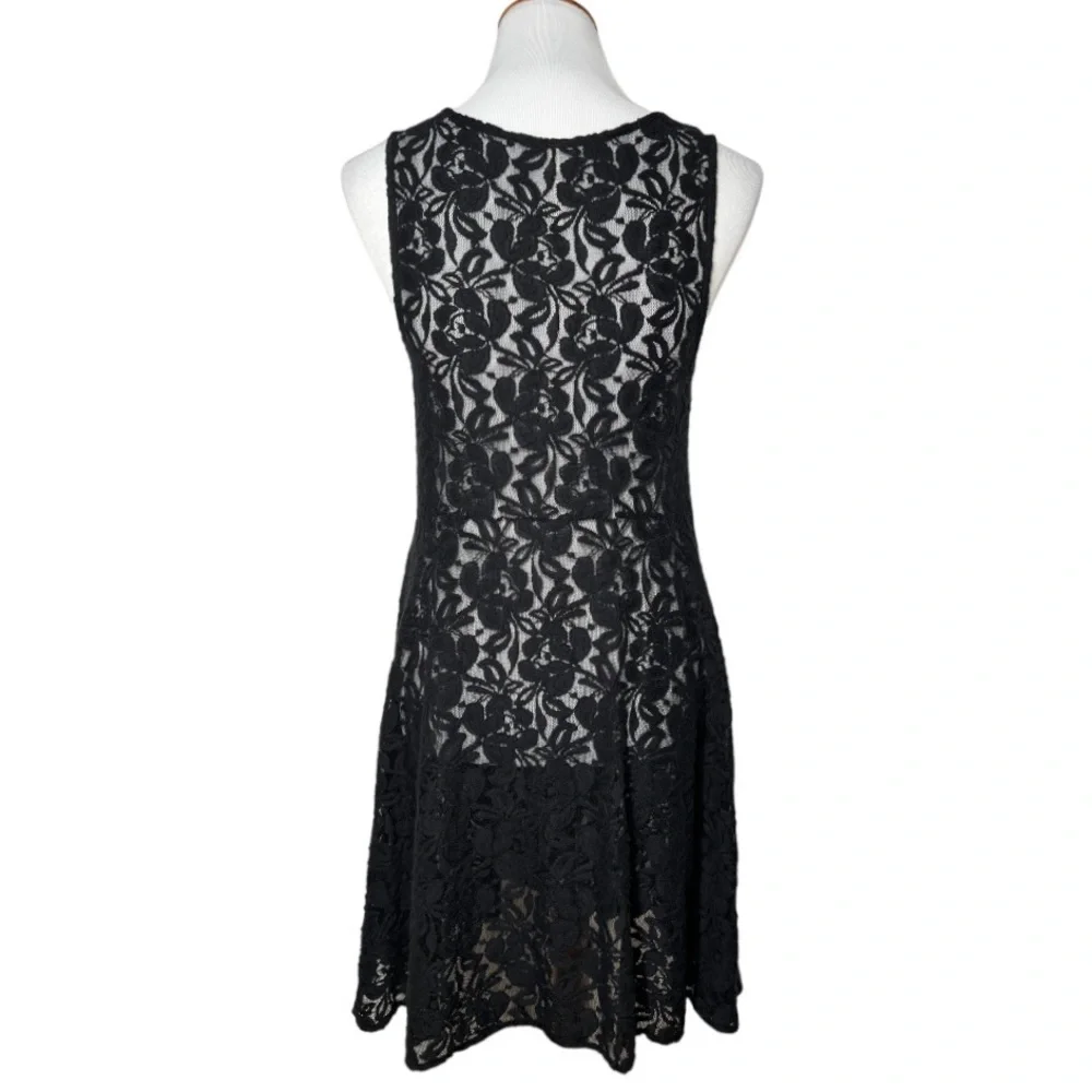 Free People Black Floral Crochet Lace Sleeveless Fit and Flare A Line Dress - Picture 6 of 10